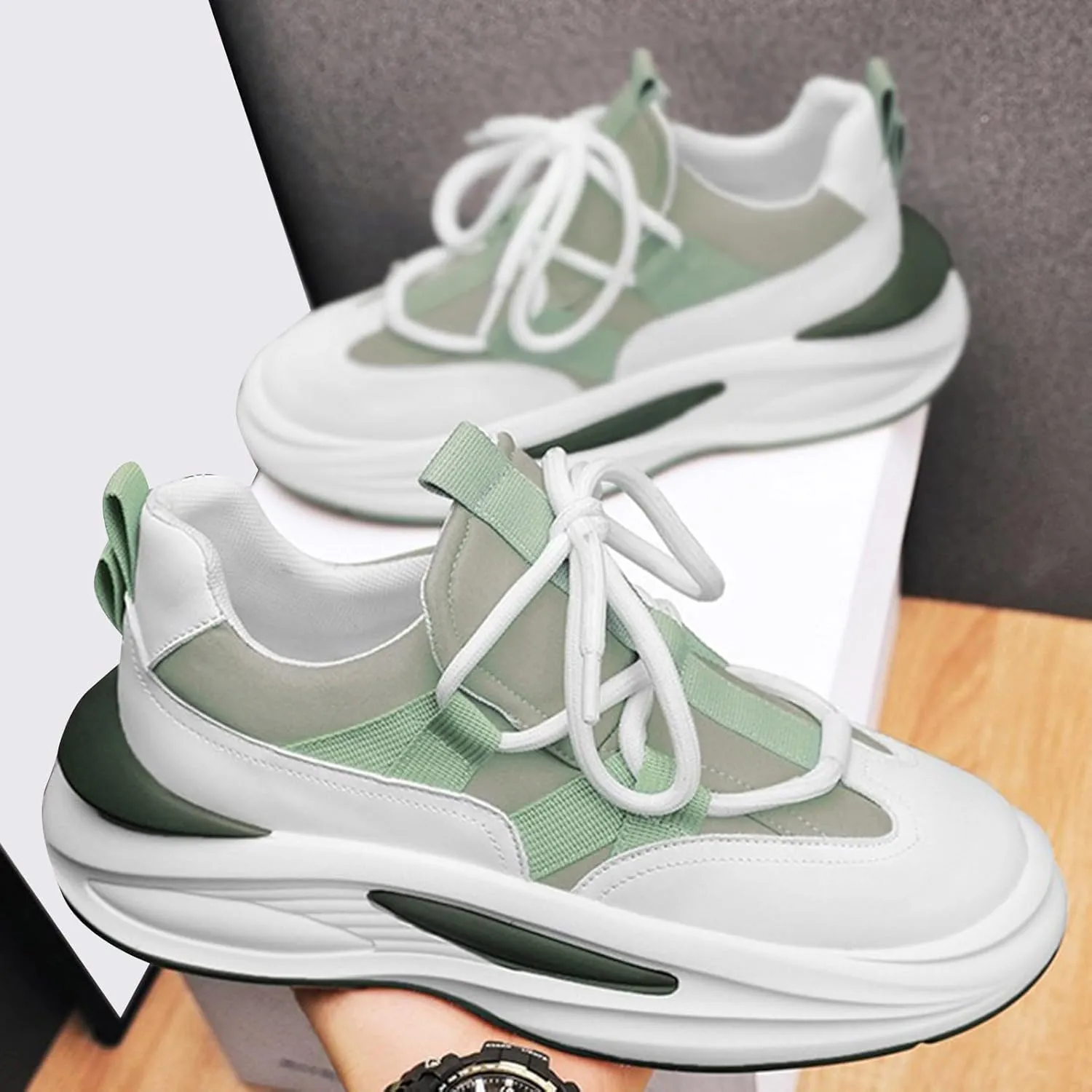 Arch Support Sports Shoes for Men Air Cushion Sole Breathable Shoes Comfortable Lace Up Lightweight Sneaker