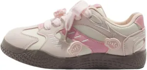 Belle Y2K Vintage Trainer Shoes for Girls Low-Top Breathable Casual Sneakers Cream Retro Sport Shoes for Girls Student