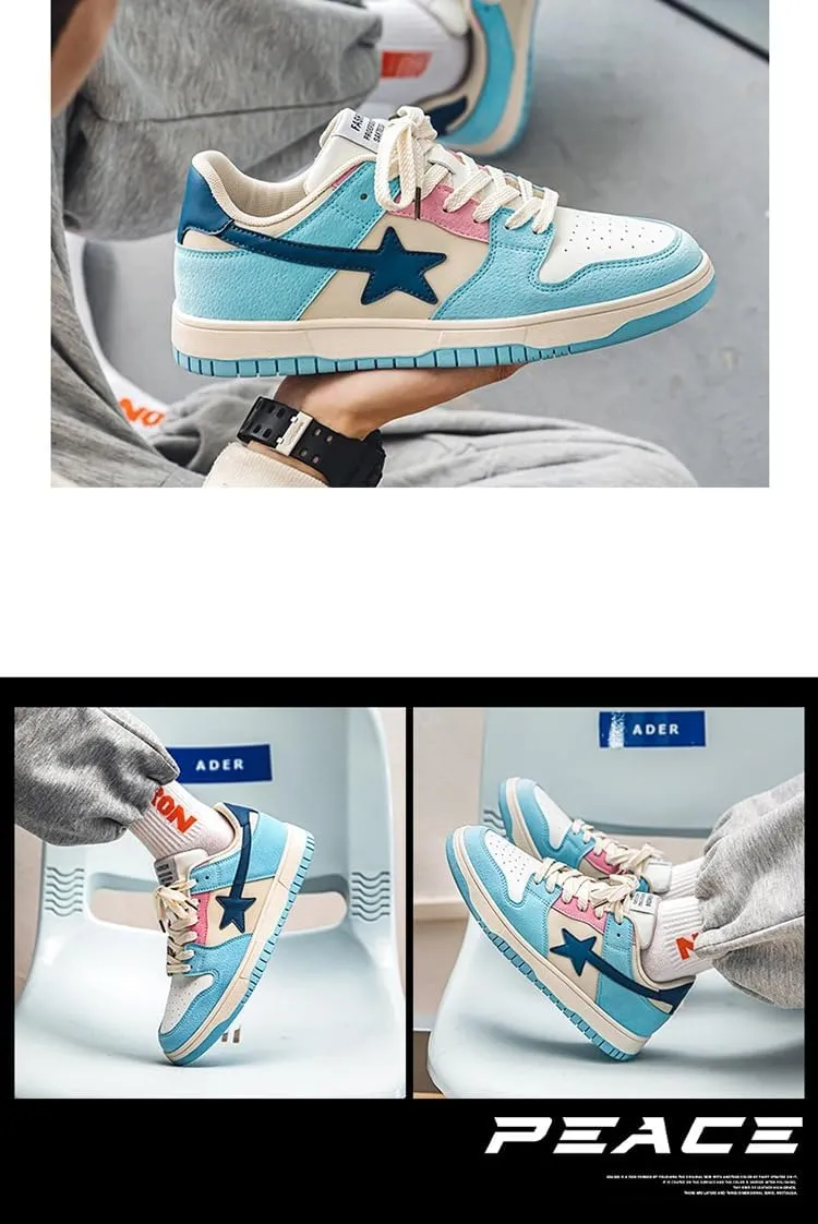 Canvas Y2K Vintage Star Pattern Lace Up Sneakers Lightweight Fashion Non Slip Casual Shoes for Teen Girls Outdoor School Streetwear Best Friend Look Pink