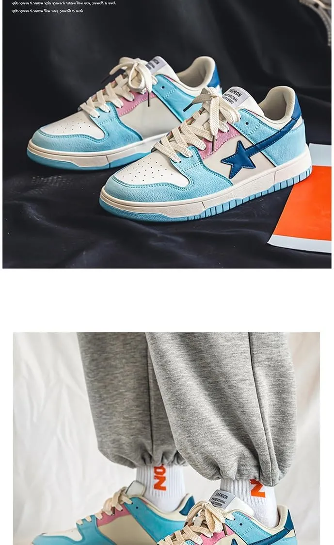 Canvas Y2K Vintage Star Pattern Lace Up Sneakers Lightweight Fashion Non Slip Casual Shoes for Teen Girls Outdoor School Streetwear Best Friend Look Pink