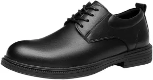 Classic Men's Leather Dress Shoes for Wedding & Formal Events - Smooth Oxford Business Casual Slip-On with Cushioned Insole
