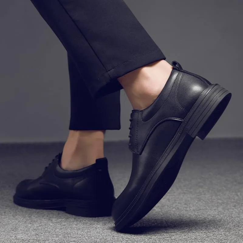 Classic Men's Leather Dress Shoes for Wedding & Formal Events - Smooth Oxford Business Casual Slip-On with Cushioned Insole