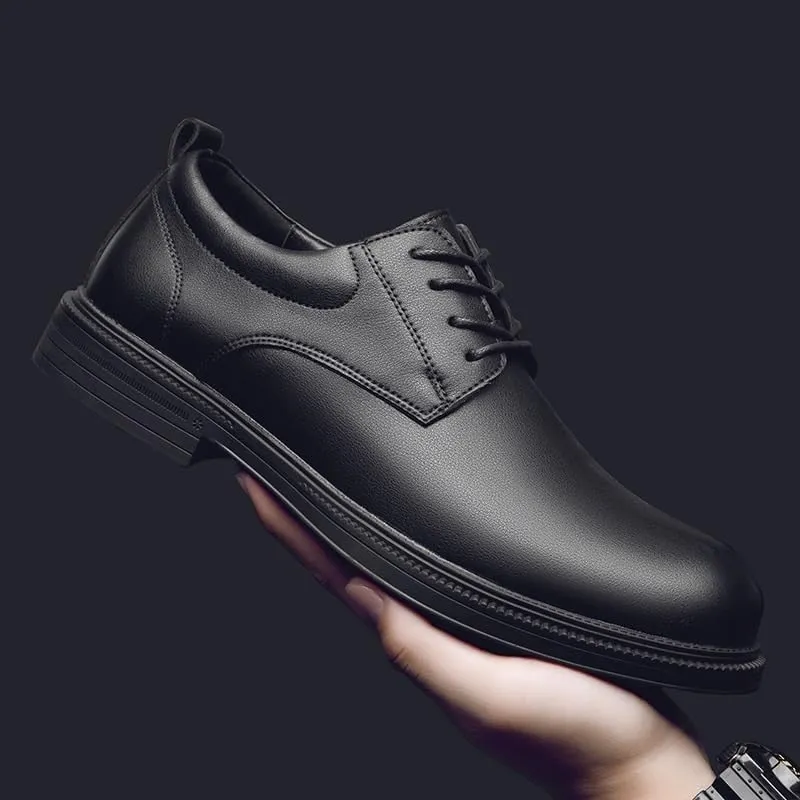 Classic Men's Leather Dress Shoes for Wedding & Formal Events - Smooth Oxford Business Casual Slip-On with Cushioned Insole