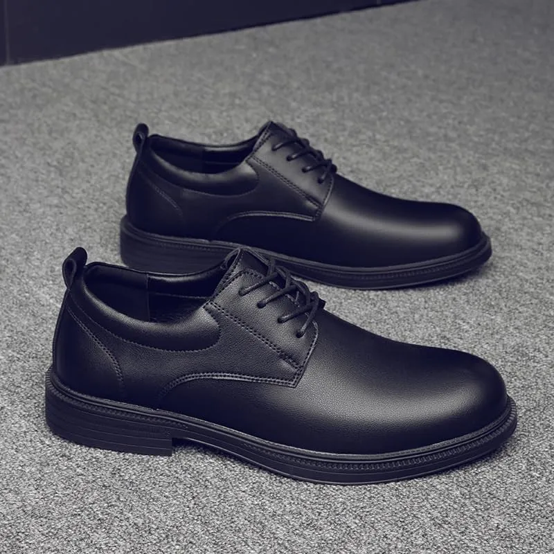Classic Men's Leather Dress Shoes for Wedding & Formal Events - Smooth Oxford Business Casual Slip-On with Cushioned Insole