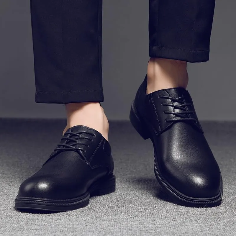 Classic Men's Leather Dress Shoes for Wedding & Formal Events - Smooth Oxford Business Casual Slip-On with Cushioned Insole