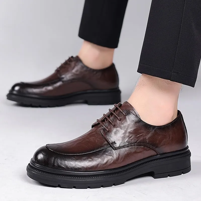 Comfortable Men's Derby Dress Shoes Professional Workplace Flexible Leather with Shock-Absorbing Heel