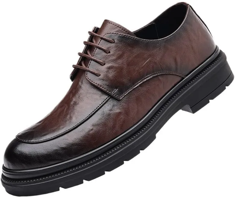 Comfortable Men's Derby Dress Shoes Professional Workplace Flexible Leather with Shock-Absorbing Heel