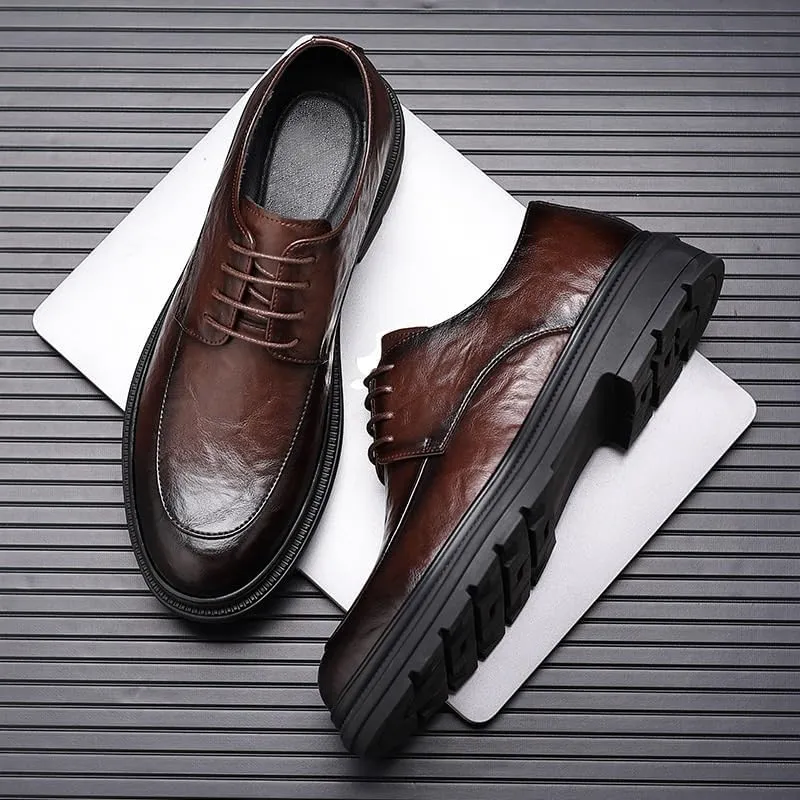 Comfortable Men's Derby Dress Shoes Professional Workplace Flexible Leather with Shock-Absorbing Heel