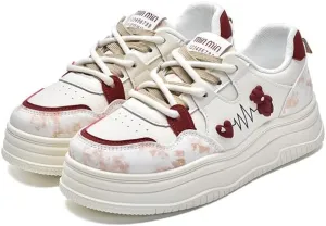 Cute Bear Shoes Thick Sole Y2K Chunky Sneaker Platform Kawaii Japanese Retro Colorful Pretty Pastel Aesthetic Pink Elevated Lug White Trainer for Women Girl Casual School Summer Travel