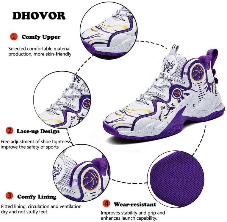 DHOVOR Mens Basketball Shoes, Teenager Fashion Basketball Sneakers, Anti-Slip Basketball Trainers Sports Shoes for Men Walking Shoes Outdoor and Indoor