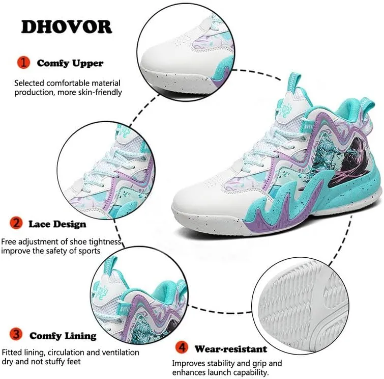 DHOVOR Men's Women's Basketball Shoes, Youth High Top Fashion Basketball Sneakers, Anti Slip Basketball Trainers, Sports Shoes for Mens Outdoor and Indoor