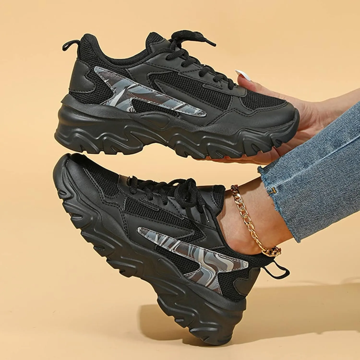 Fashion High Top Sneakers for Women 2023 Tenis De Mujer para Trabajo Antideslizante D Bota Black Sneakers for Women Sneakers for Women Zapatos De Piso para Mujer Elegantes Negros