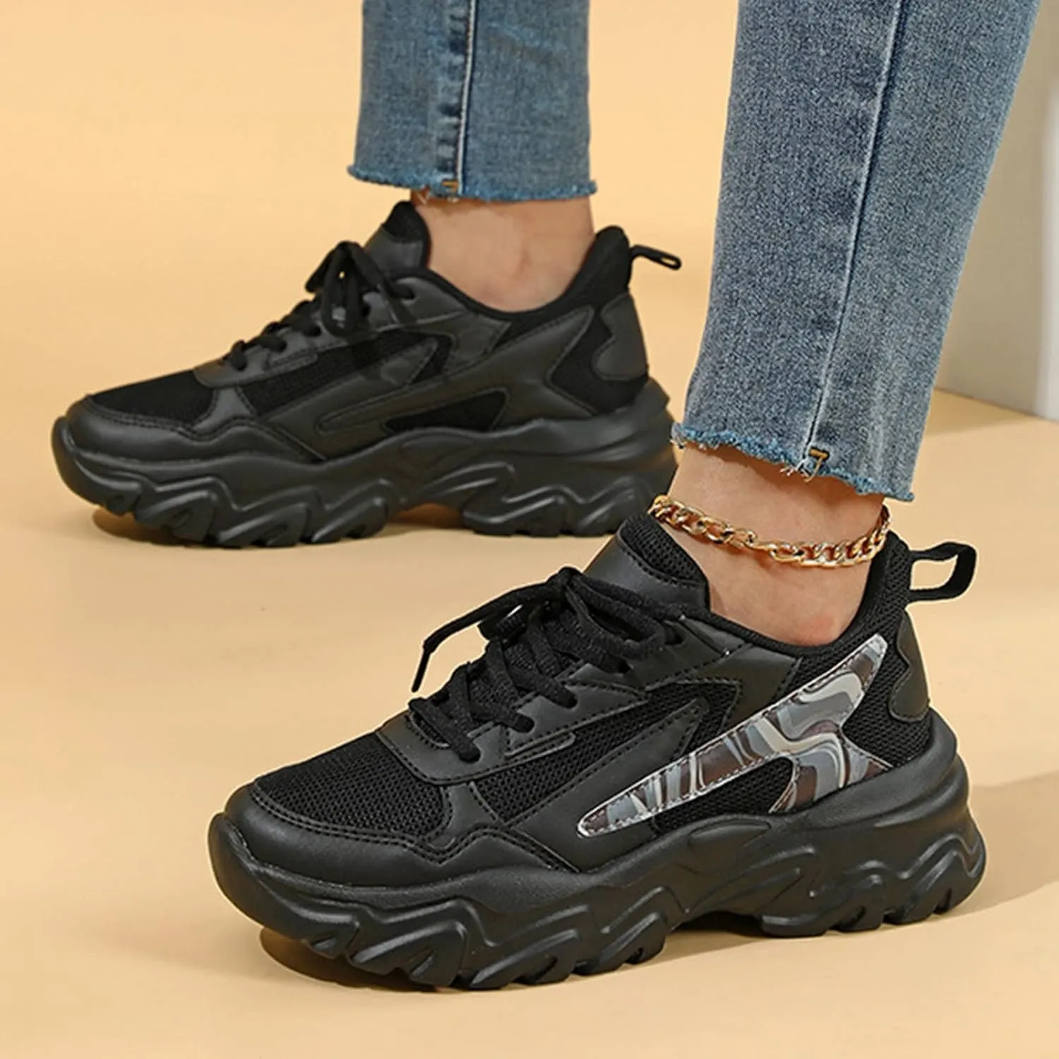 Fashion High Top Sneakers for Women 2023 Tenis De Mujer para Trabajo Antideslizante D Bota Black Sneakers for Women Sneakers for Women Zapatos De Piso para Mujer Elegantes Negros