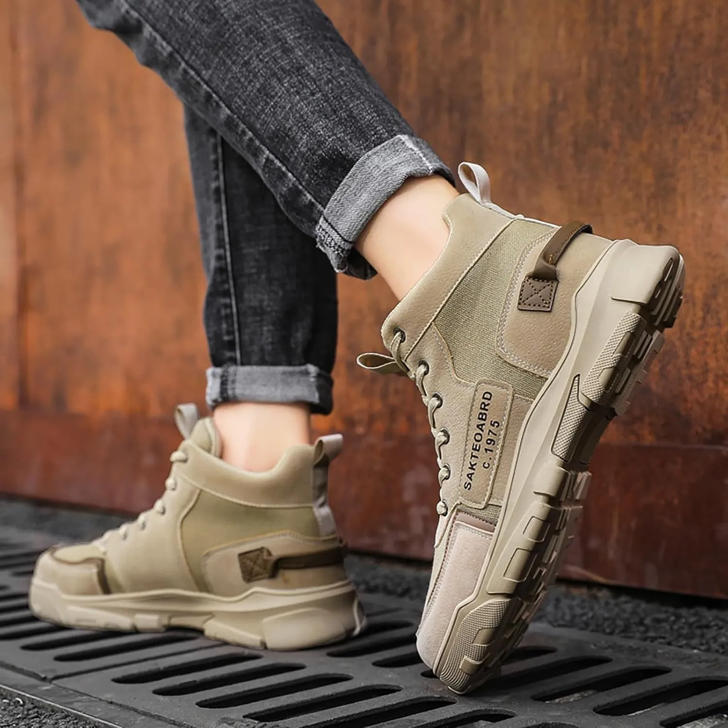 Fashion Men Breathable Comfortable Leisure Solid Color Sport Ankle Boots Climbing Shoes Composite Slip Work Boots Shoes
