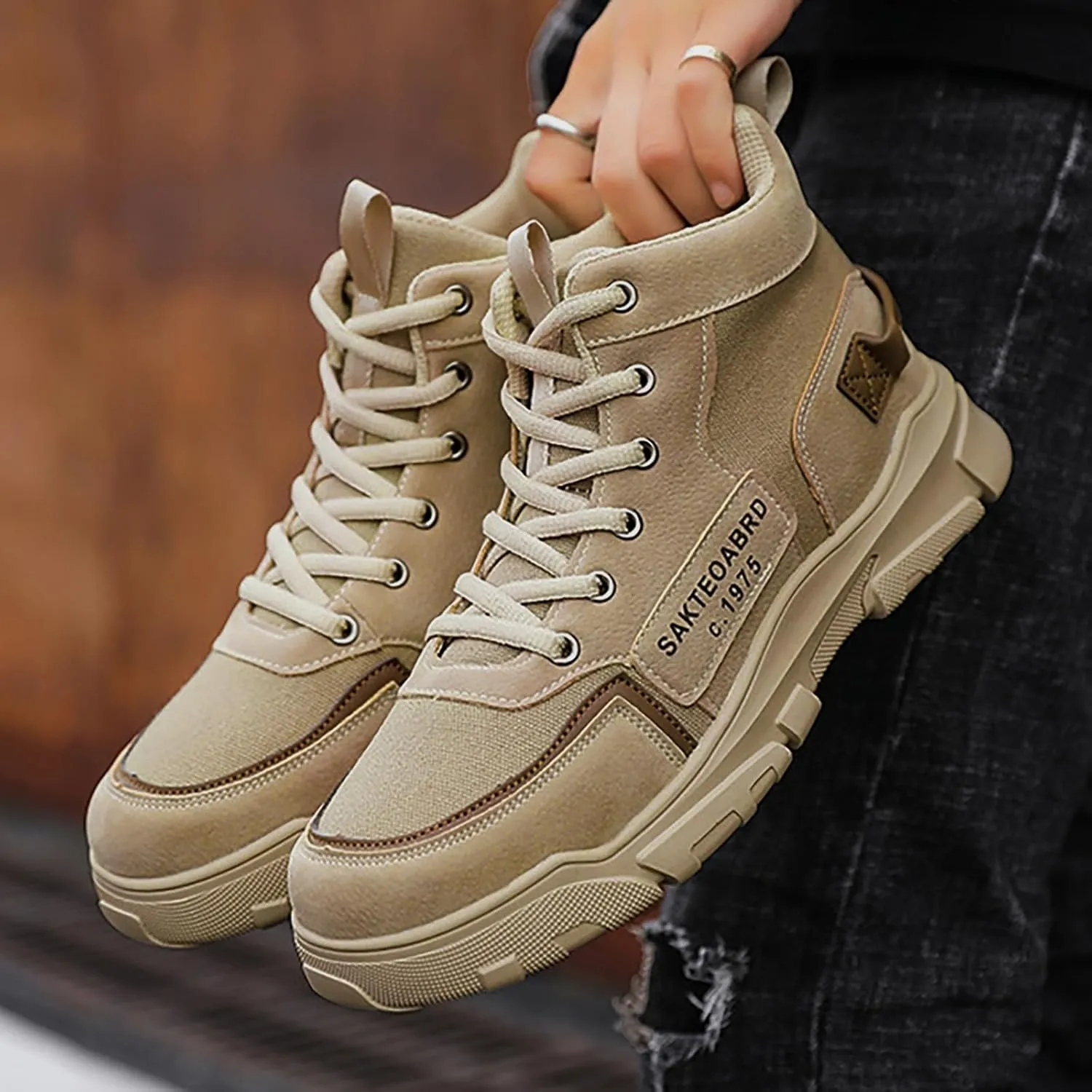 Fashion Men Breathable Comfortable Leisure Solid Color Sport Ankle Boots Climbing Shoes Composite Slip Work Boots Shoes