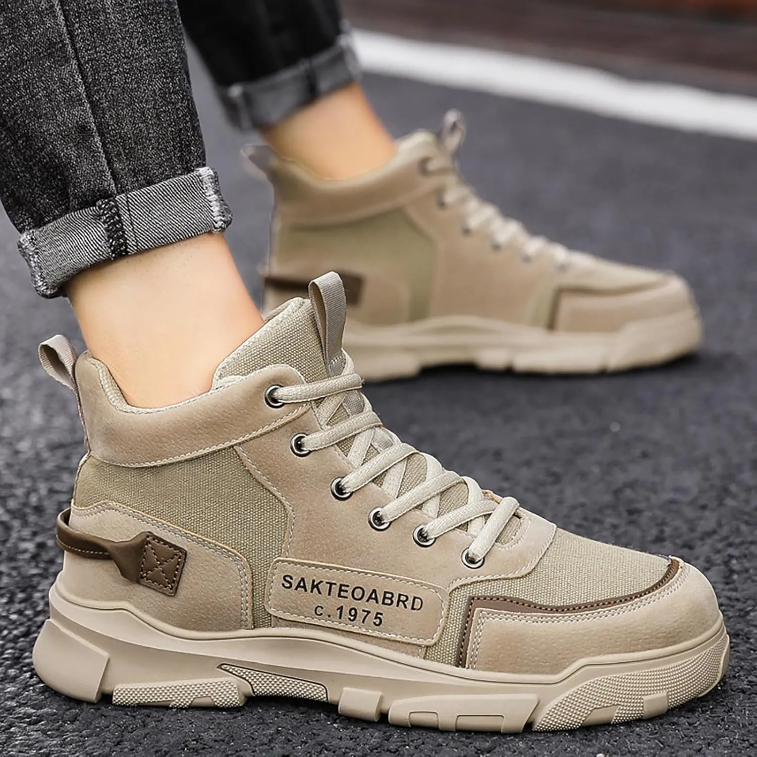 Fashion Men Breathable Comfortable Leisure Solid Color Sport Ankle Boots Climbing Shoes Composite Slip Work Boots Shoes
