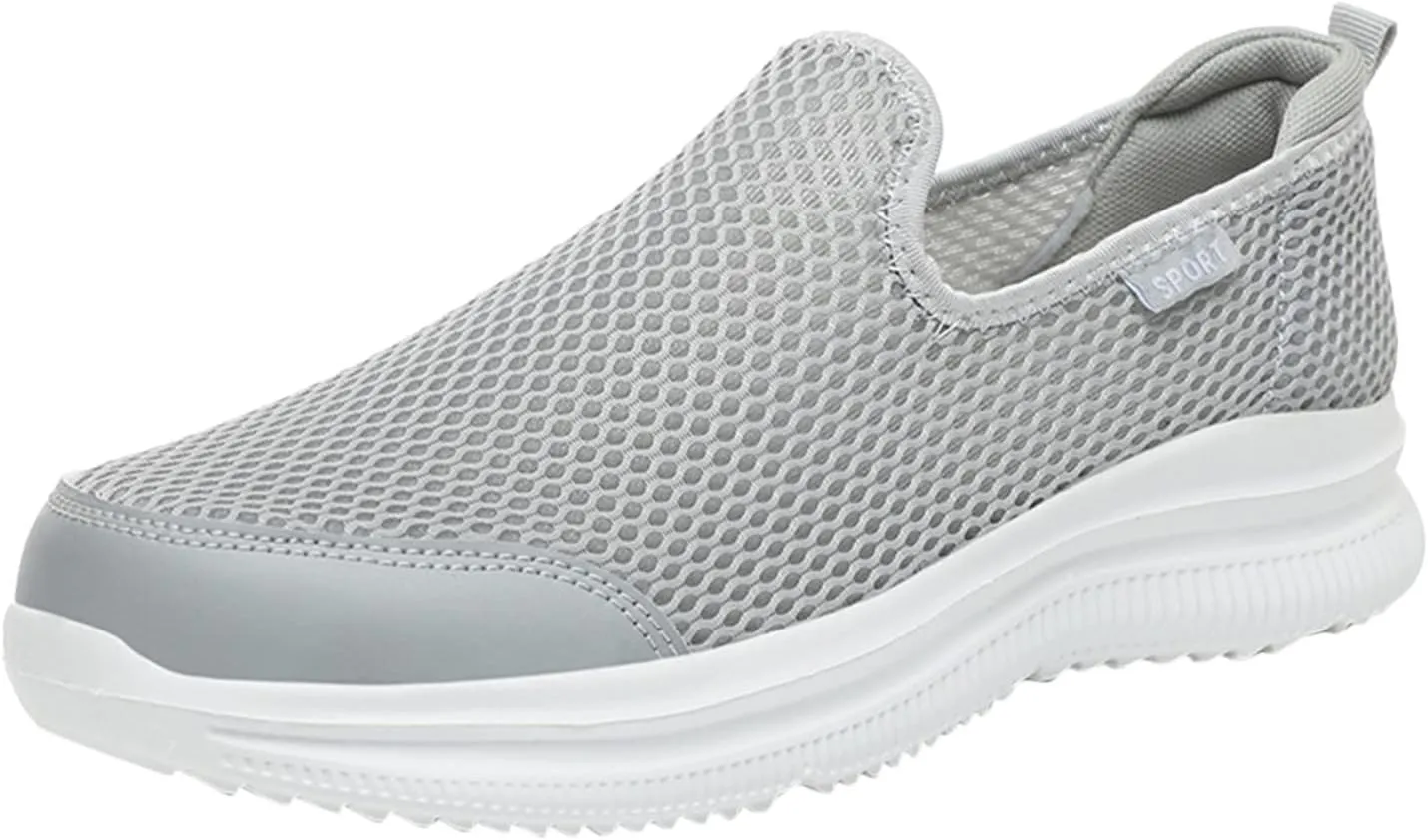 Fashion Summer Men Breathable Mesh Shallow Mouth Slip On Lightweight Casual Shoes Tops Mens Sneaker (Beige, 8)