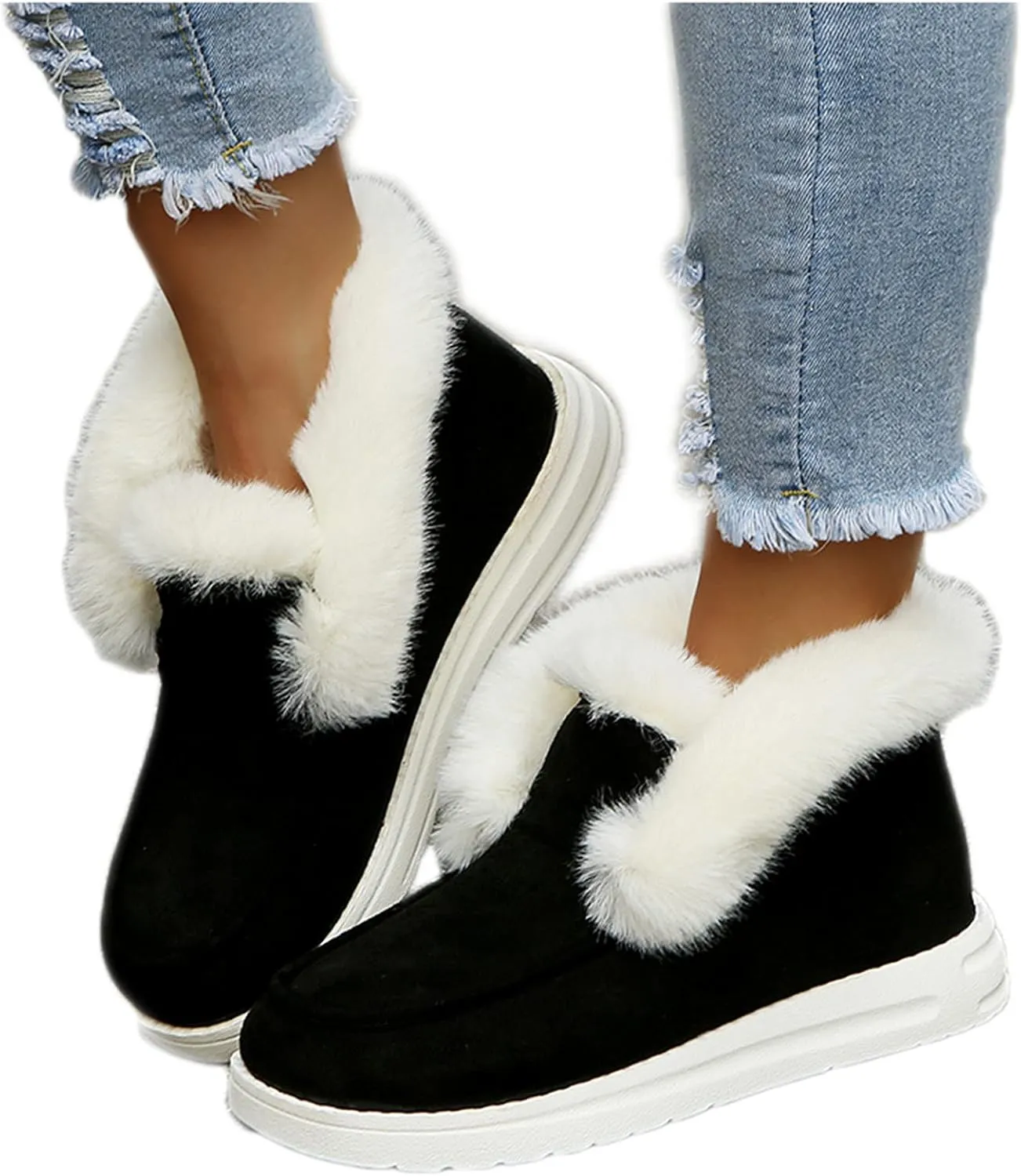 Flat Boots Cute Warm Winter Durable Shoes Casual Fashion Fur Lining Ankle Snow Boots Loafer Flats Platform Thick Plush Shoes for Women