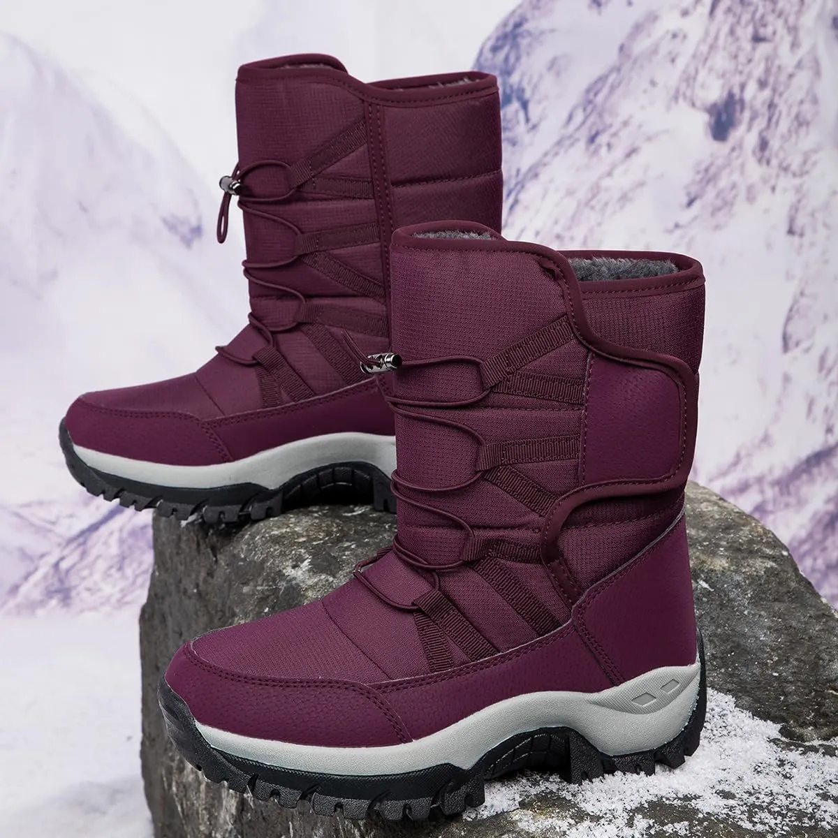 Frank Mully Women's Winter Boots Warm Comfortable Faux Fur Insulated Mid-Calf Boots Lace up Snow Boots Non Slip Combat Boots Waterproof