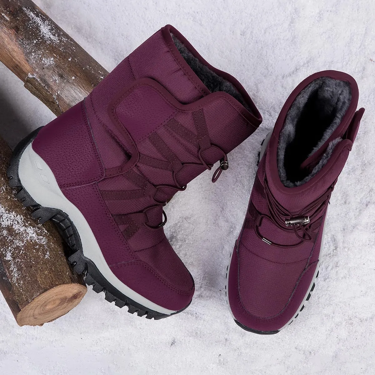 Frank Mully Women's Winter Boots Warm Comfortable Faux Fur Insulated Mid-Calf Boots Lace up Snow Boots Non Slip Combat Boots Waterproof