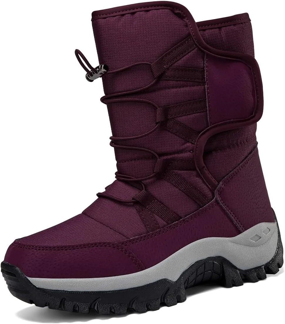 Frank Mully Women's Winter Boots Warm Comfortable Faux Fur Insulated Mid-Calf Boots Lace up Snow Boots Non Slip Combat Boots Waterproof