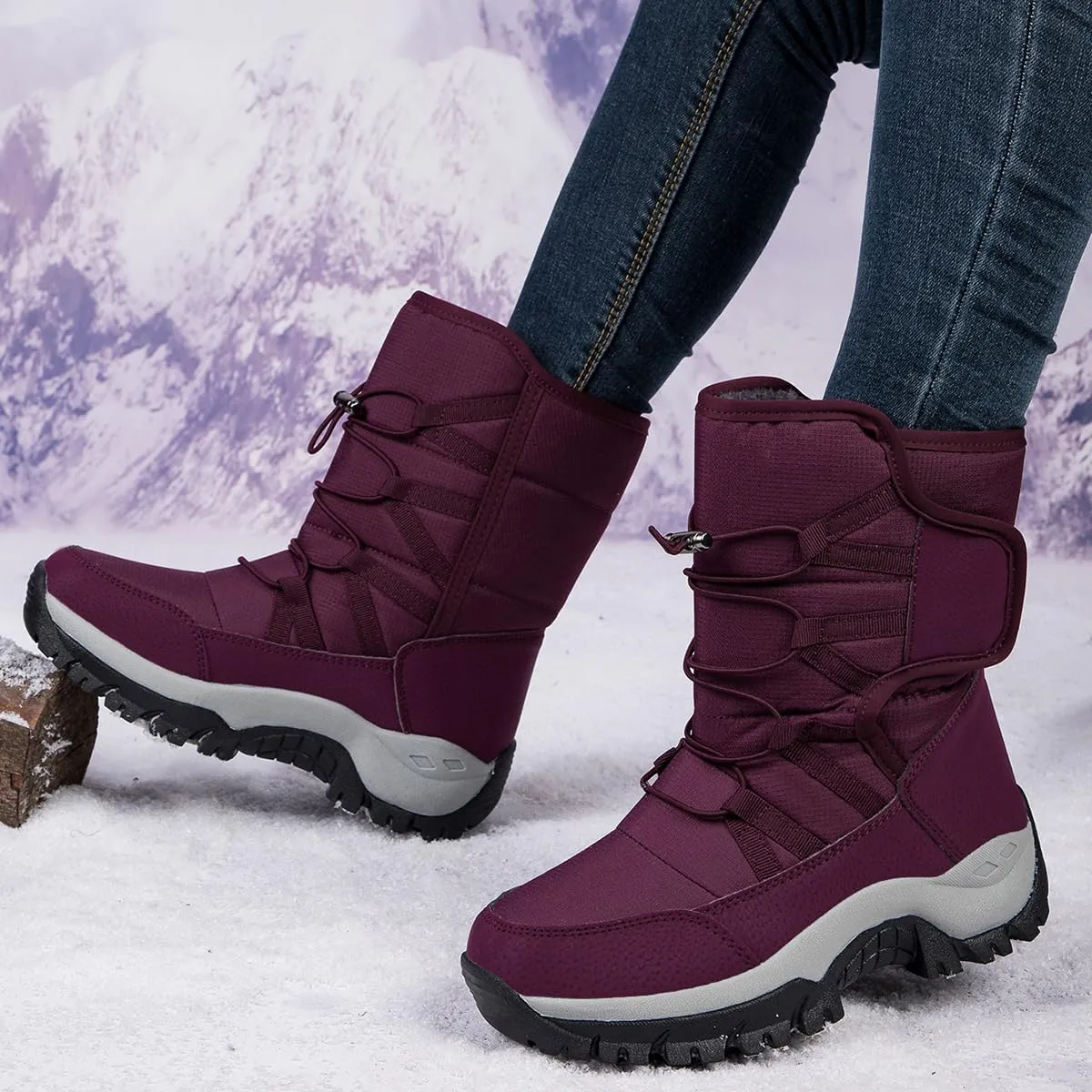 Frank Mully Women's Winter Boots Warm Comfortable Faux Fur Insulated Mid-Calf Boots Lace up Snow Boots Non Slip Combat Boots Waterproof