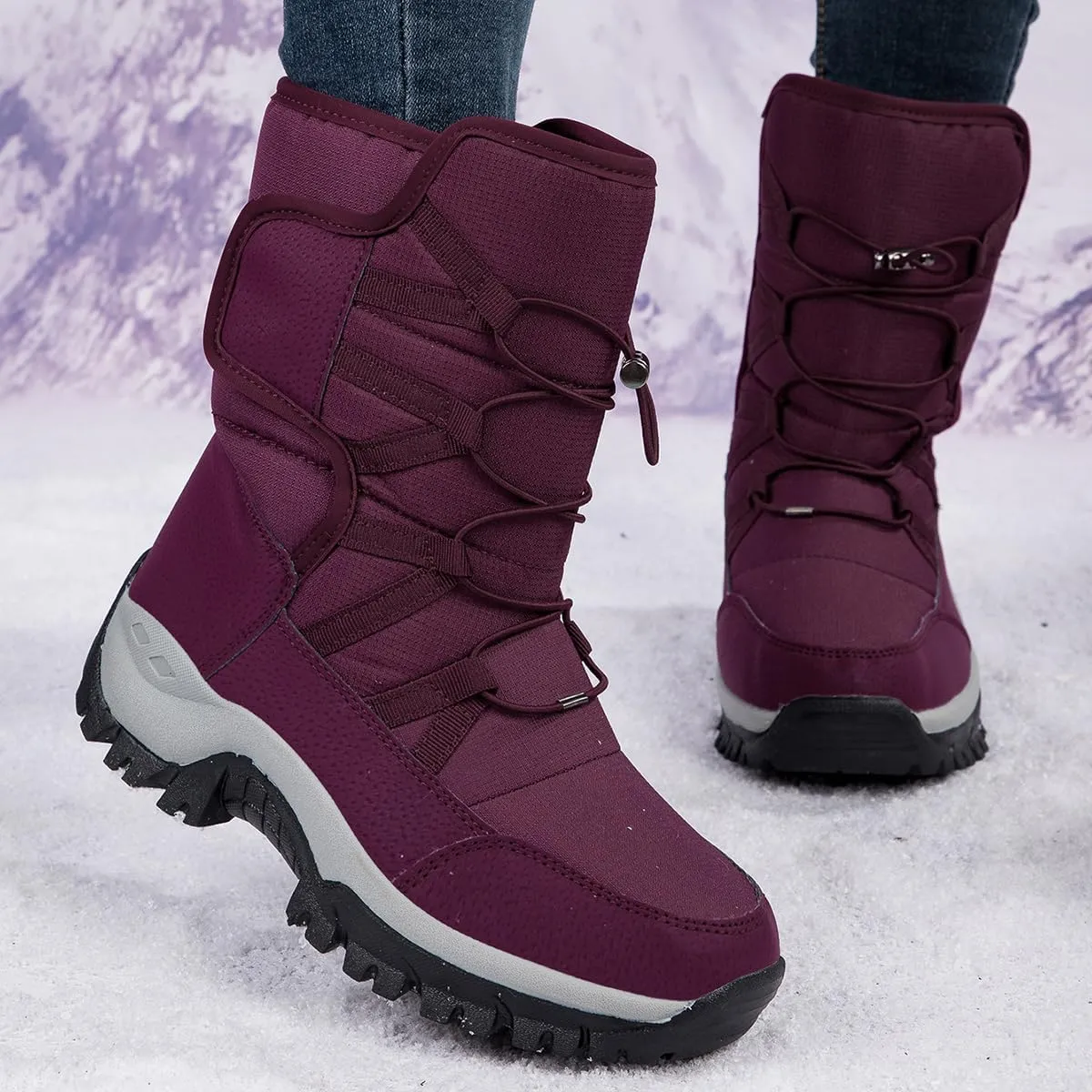Frank Mully Women's Winter Boots Warm Comfortable Faux Fur Insulated Mid-Calf Boots Lace up Snow Boots Non Slip Combat Boots Waterproof