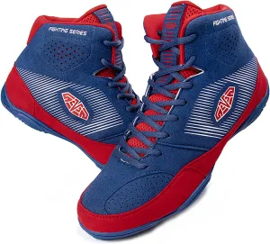 High Grip Men's Wrestling Boxing Shoes Breathable Professional Sports Training Shoes Non-Slip Squat Weightlifting Men's Casual Shoes Gym Training Boots Blue Red