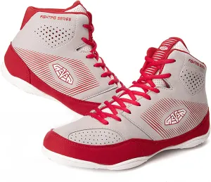 High Grip Men's Wrestling Boxing Shoes Breathable Professional Sports Training Shoes Non-Slip Squat Weightlifting Men's Casual Shoes Gym Training Boots Grey Red