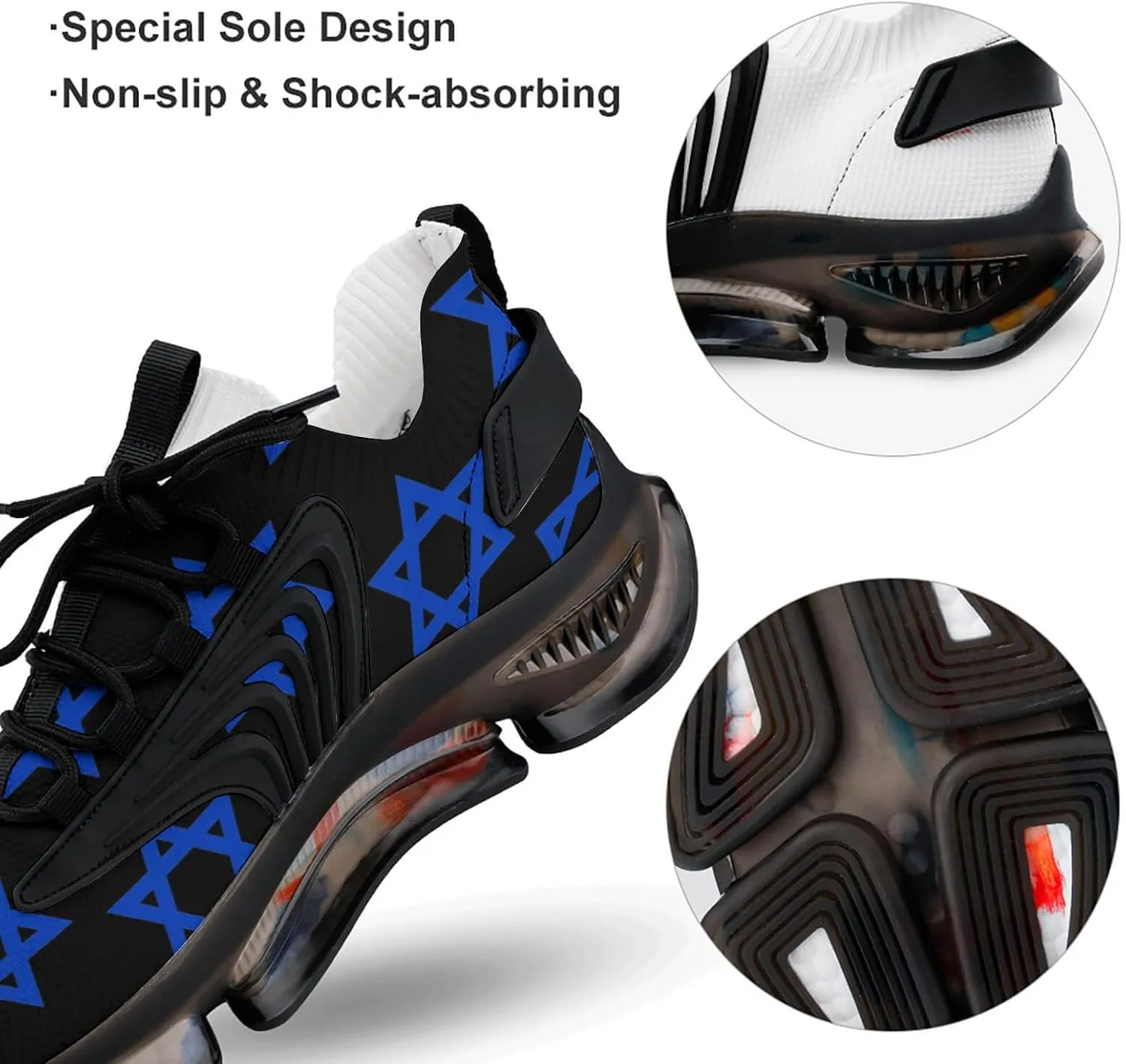 Israel Flag Hexagram Sport Shoes for Men Women Non Slip Lightweight Breathable Walking Running Shoes