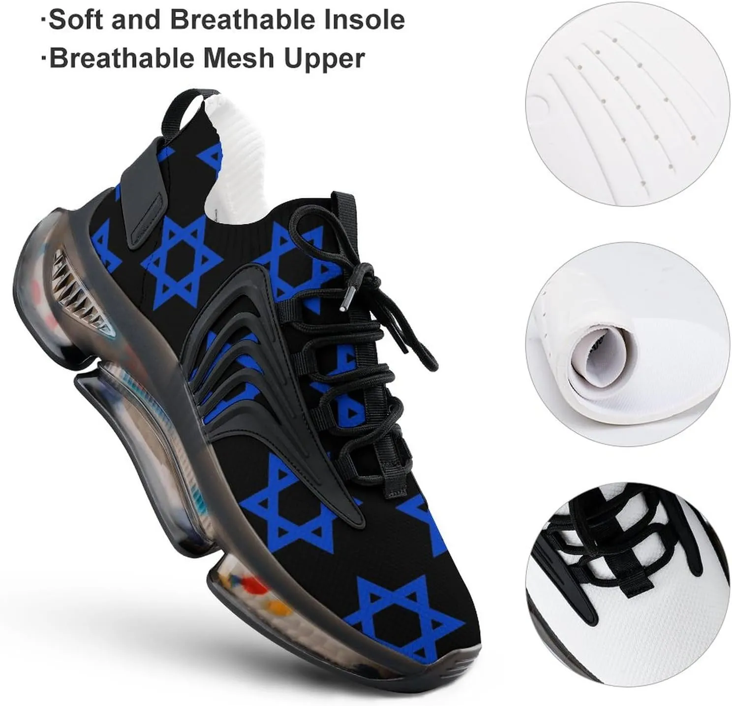 Israel Flag Hexagram Sport Shoes for Men Women Non Slip Lightweight Breathable Walking Running Shoes