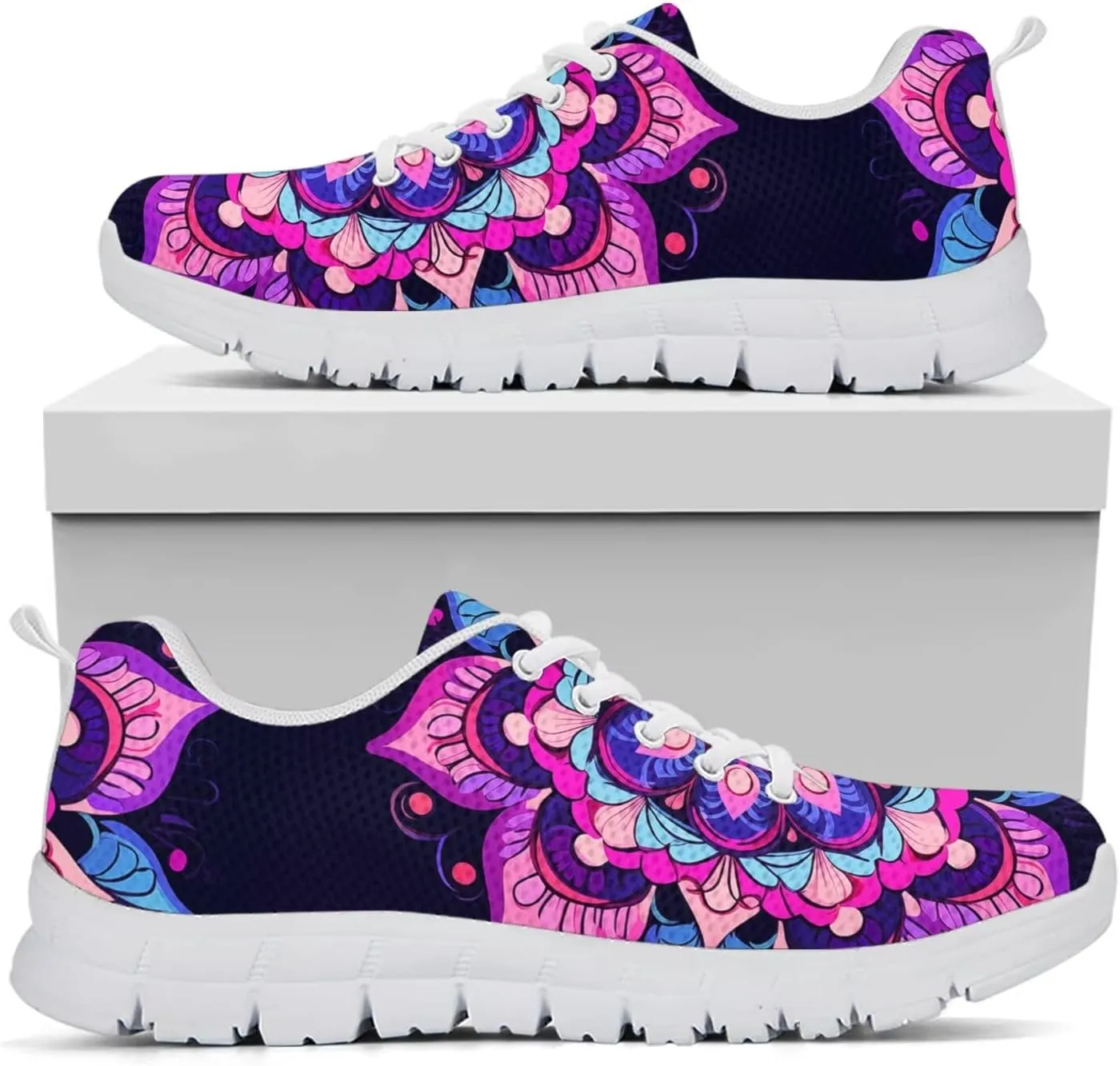 Jeiento Unisex Outdoor Running Shoes - White With Multicolor - Women, Men, Teenager - Non Slip, Breathable, Flexible - Running, Workouts - Casual, Spring, Summer, Fall