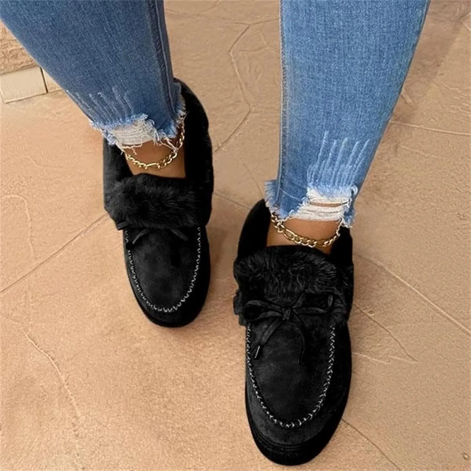 Ladmiple Boots For Women Ankle Booties Winter Warm Fur Lined Snow Short Booties Slip On Comfortable Fashion Loafers Shoes
