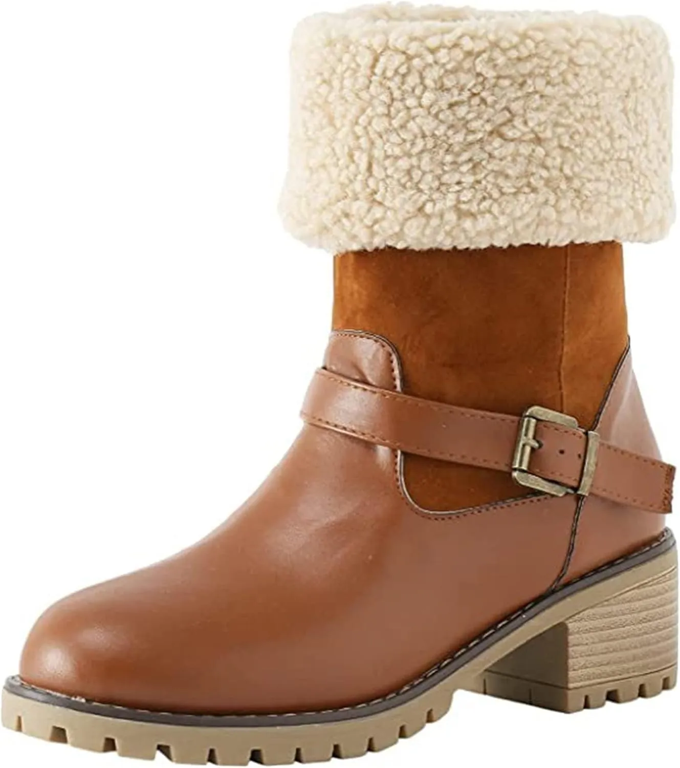 Ladmiple Snow Boots For Women Tall Mid Calf Warm Fur Lined Winter Boots Outdoor Fashion Comfortable Slip On Walking Shoes