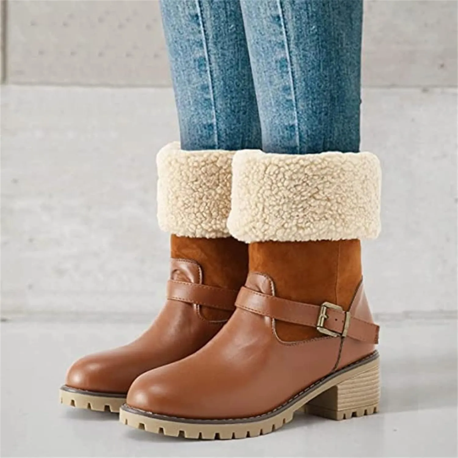Ladmiple Snow Boots For Women Tall Mid Calf Warm Fur Lined Winter Boots Outdoor Fashion Comfortable Slip On Walking Shoes