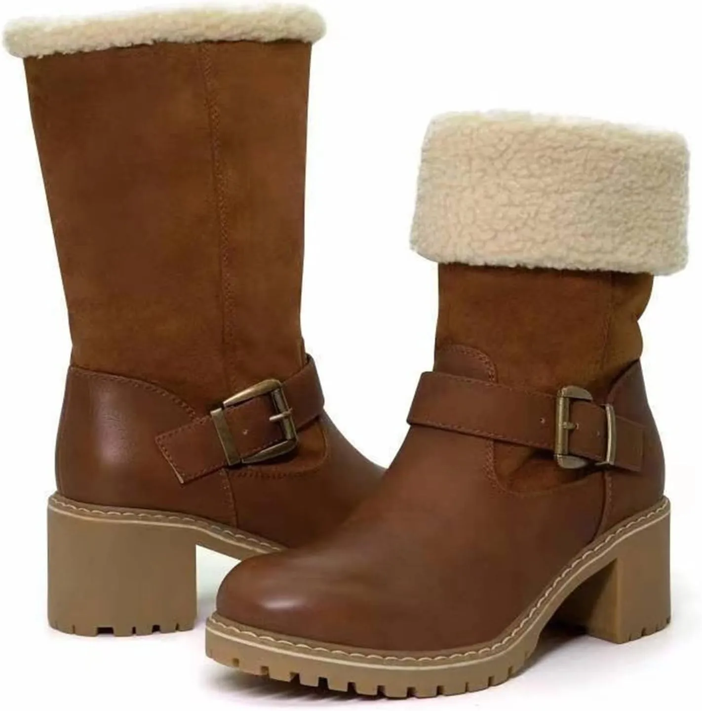 Ladmiple Snow Boots For Women Tall Mid Calf Warm Fur Lined Winter Boots Outdoor Fashion Comfortable Slip On Walking Shoes