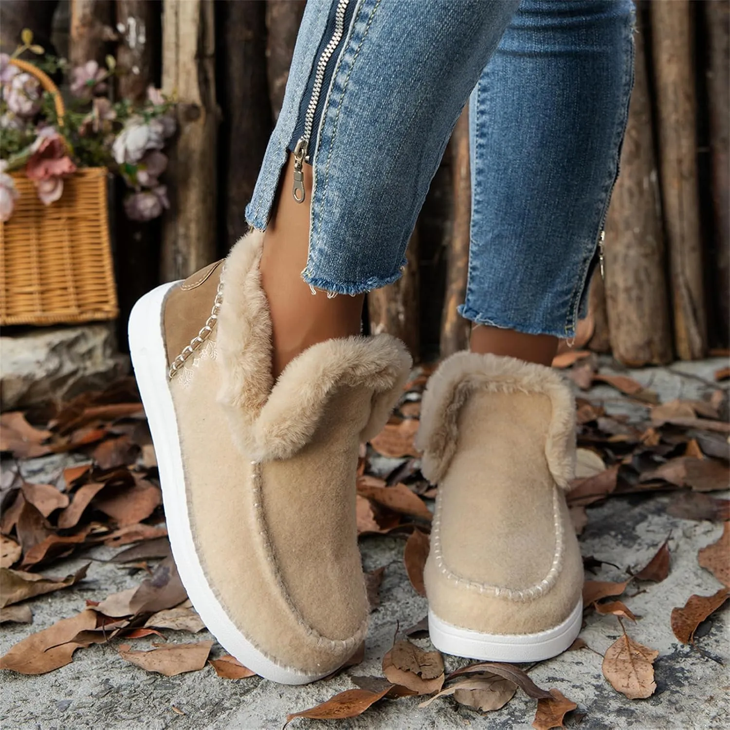 Ladmiple Winter Boots For Women 2024 Dressy Snow Boots Warm Fur Lined Anti-Slip Ankle Booties Slip On Warm Loafers Shoes