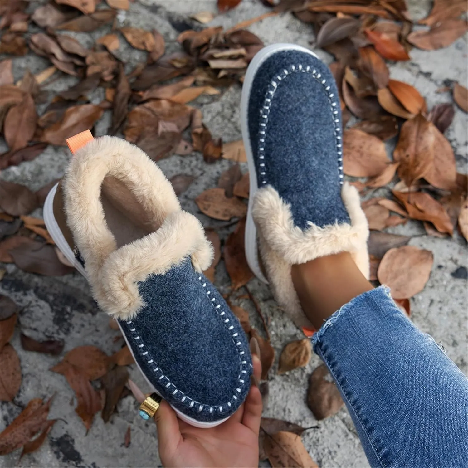 Ladmiple Winter Boots For Women 2024 Fashion Snow Boots Slip on Warm Comfortable Fur Lined Ankle Booties Loafers Shoes