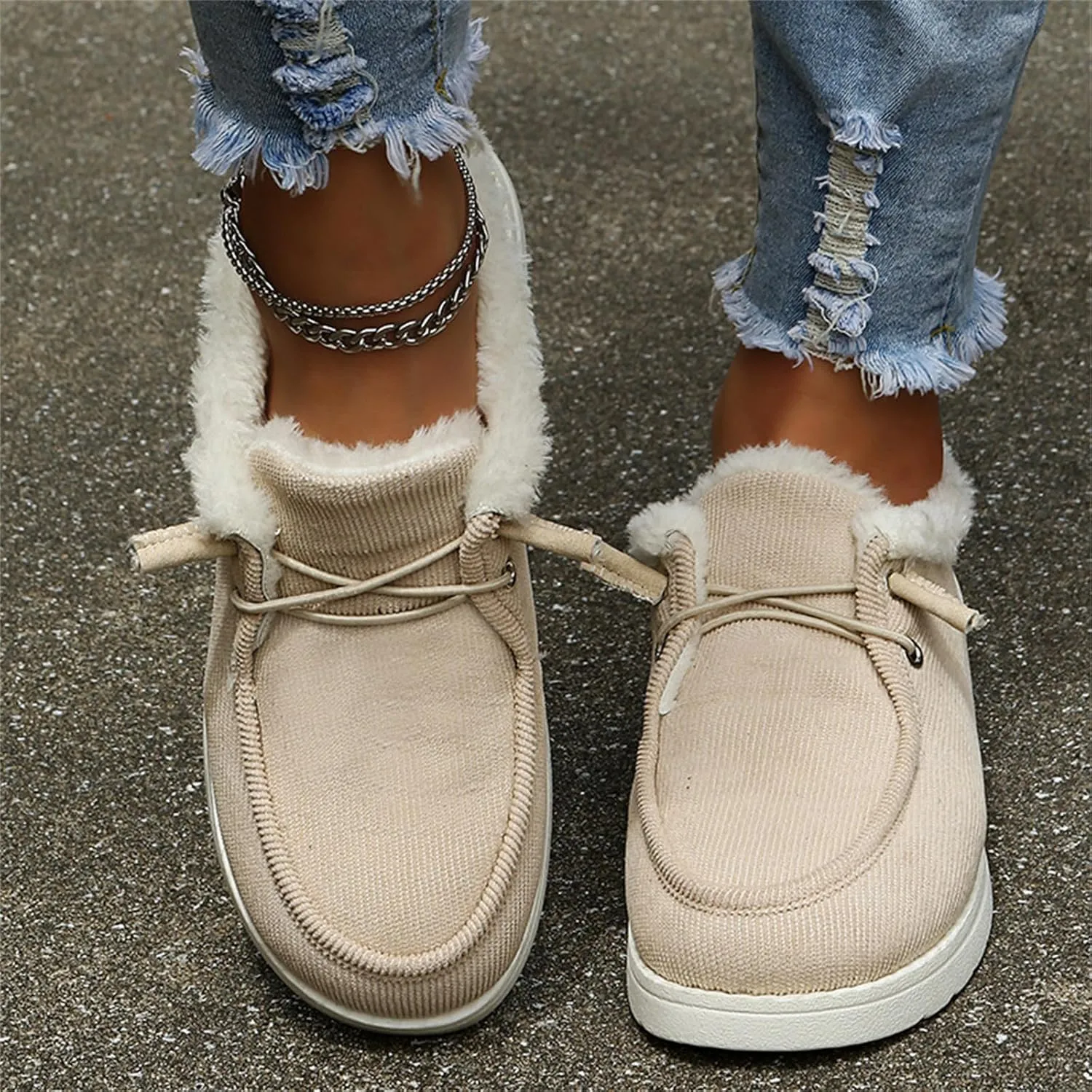 Ladmiple Winter Boots For Women Cute Warm Fur Lined Snow Boots Slip On Comfortable Fashion Outdoor Short Ankle Booties