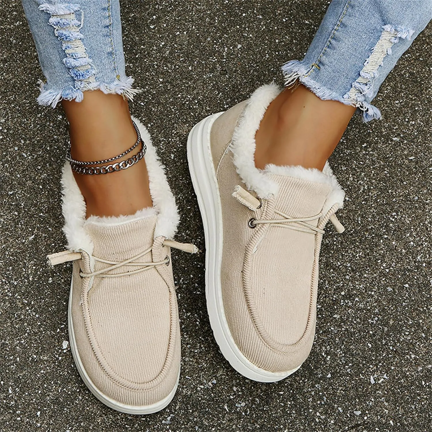 Ladmiple Winter Boots For Women Cute Warm Fur Lined Snow Boots Slip On Comfortable Fashion Outdoor Short Ankle Booties