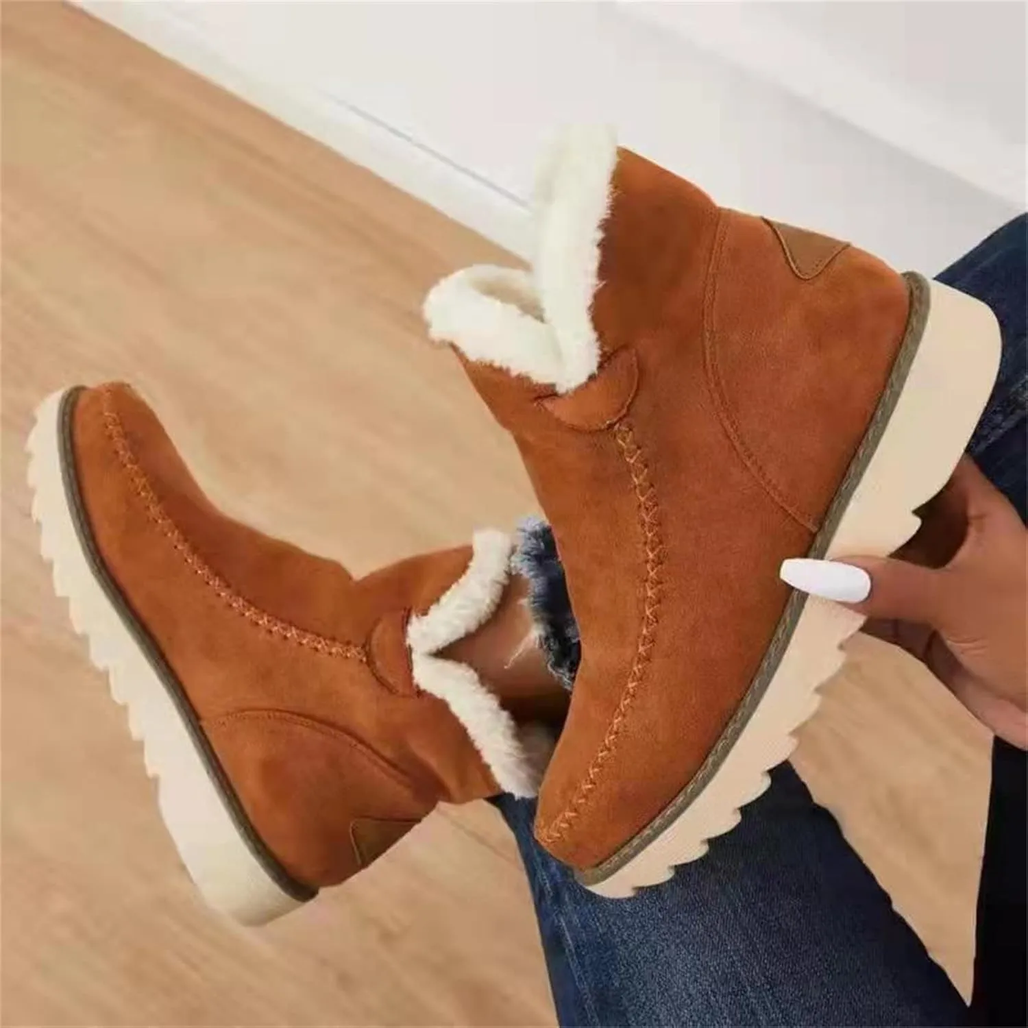 Ladmiple Winter Boots For Women Fashion Snow Boots Slip on Insulated Fur Lined Lightweight Cold Weather Warm Ankle Booties