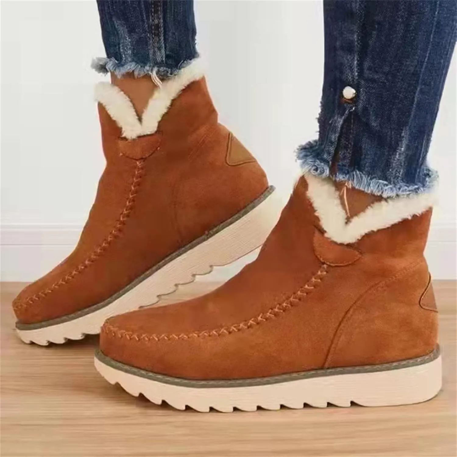 Ladmiple Winter Boots For Women Fashion Snow Boots Slip on Insulated Fur Lined Lightweight Cold Weather Warm Ankle Booties