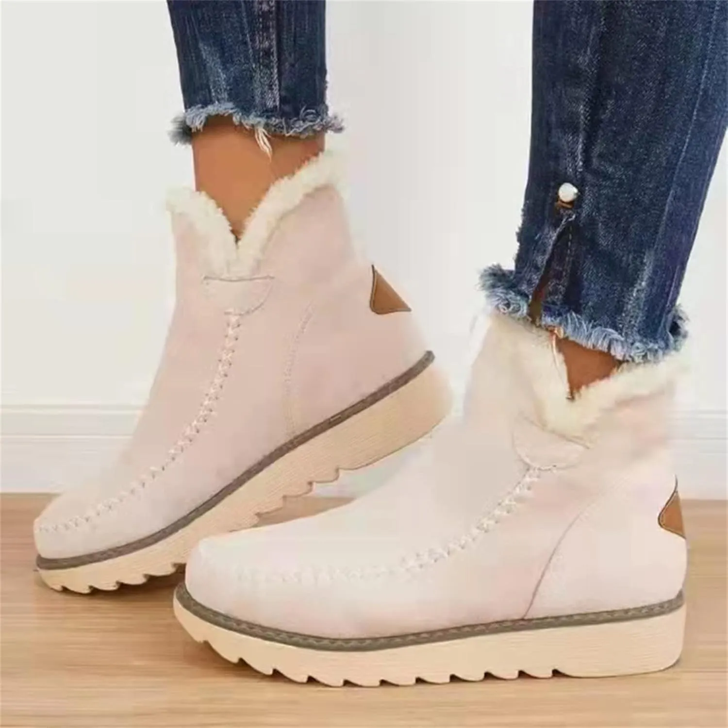 Ladmiple Winter Boots For Women With Fur Lined Warm Snow Boots Outdoor Short Ankle Booties Slip On Comfortable Shoes