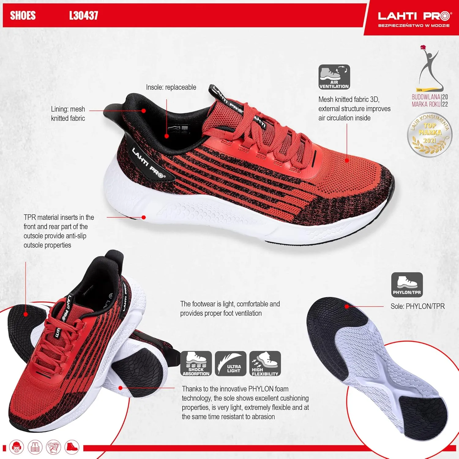 Lahti PRO Shoes Men's Running Shoes Size: 44 | Colour: Red | Trainers Outdoor Sports Shoes Leisure Shoes Trainers Walking Shoes Jogging Shoes Breathable Road Running Shoes Running Shoes