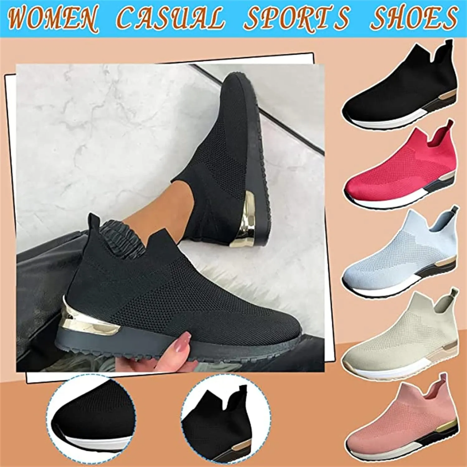 Lausiuoe Slip On Sneakers Women Wide Width Walking Running Shoes Ladies Slip-on Mesh Lightweight Breathable Tennis Shoes