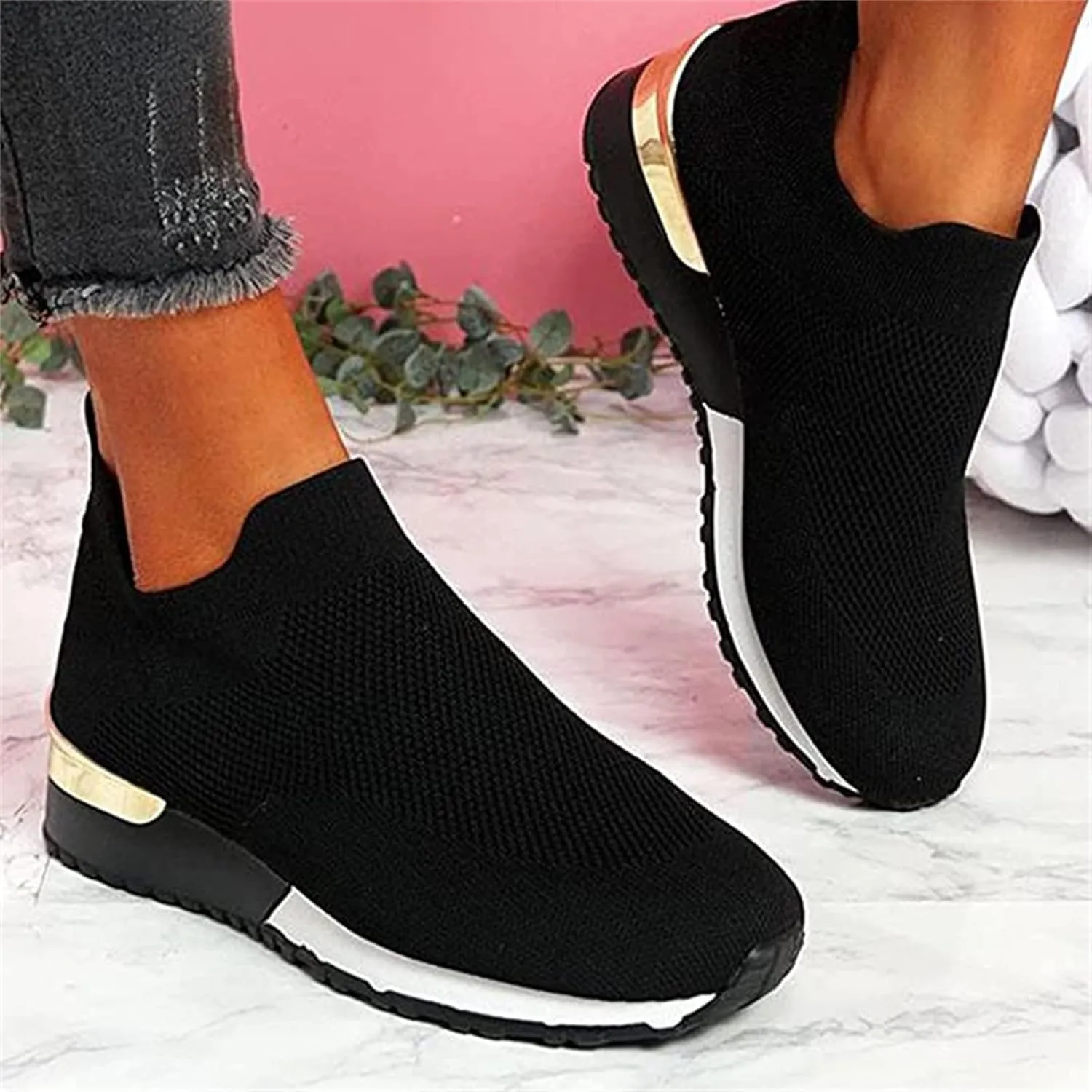 Lausiuoe Slip On Sneakers Women Wide Width Walking Running Shoes Ladies Slip-on Mesh Lightweight Breathable Tennis Shoes