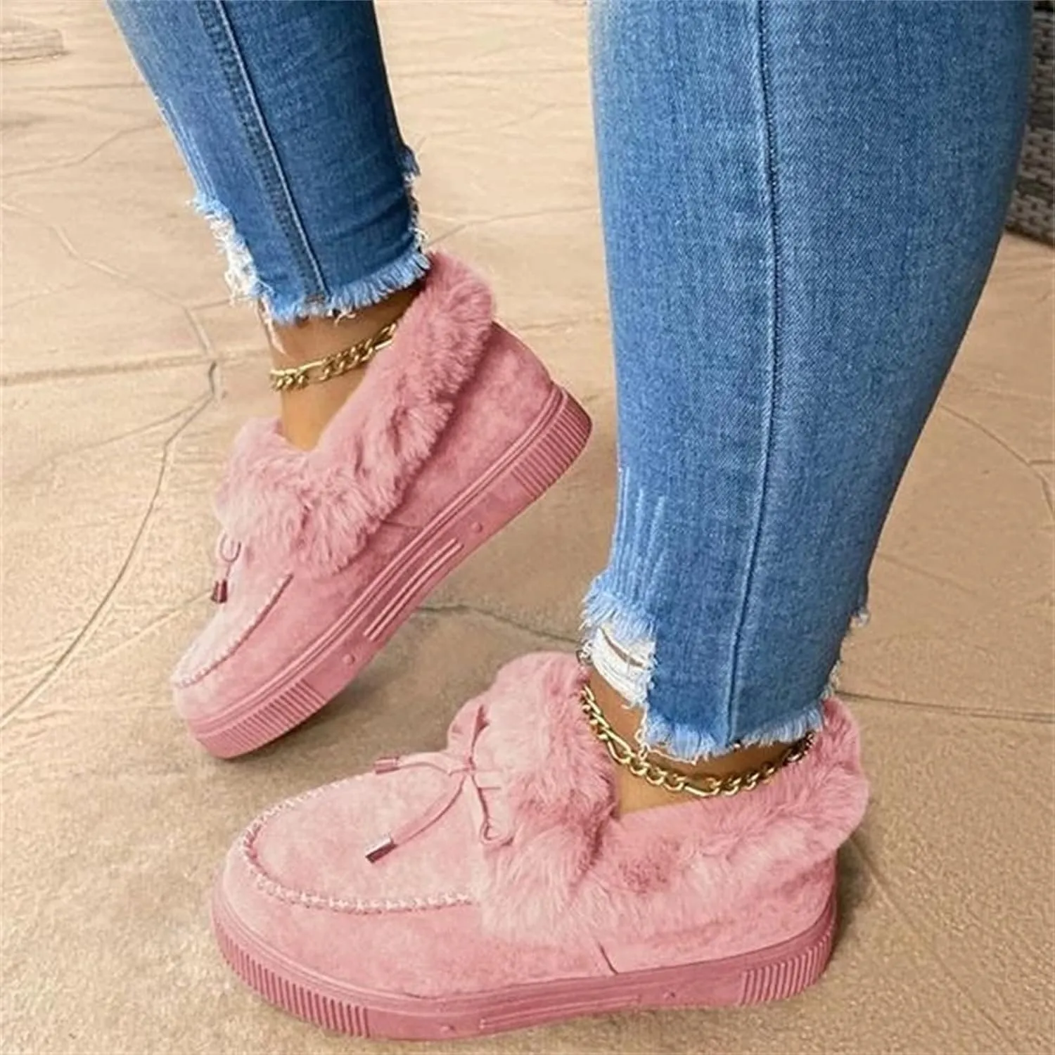 Lausiuoe Snow Boots For Women Wide Width Winter booties Fur Lined Warm Fuzzy Casual Trendy Outdoor Comfortable Shoes