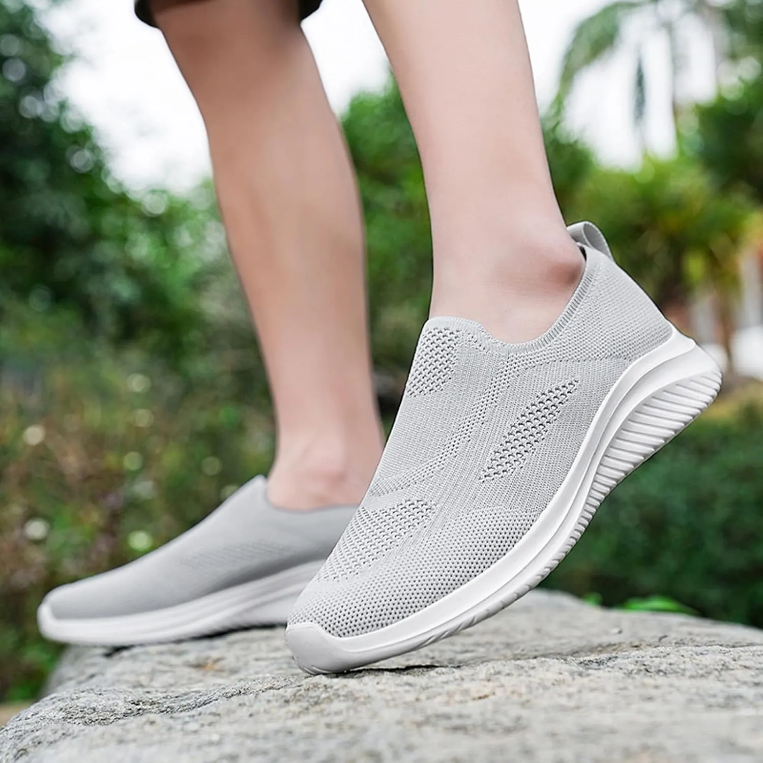 Memory Foam Versatile Shoes for Men Comfortable Breathable Stretch Canvas Slip on Sneaker Breathable Work Shoes
