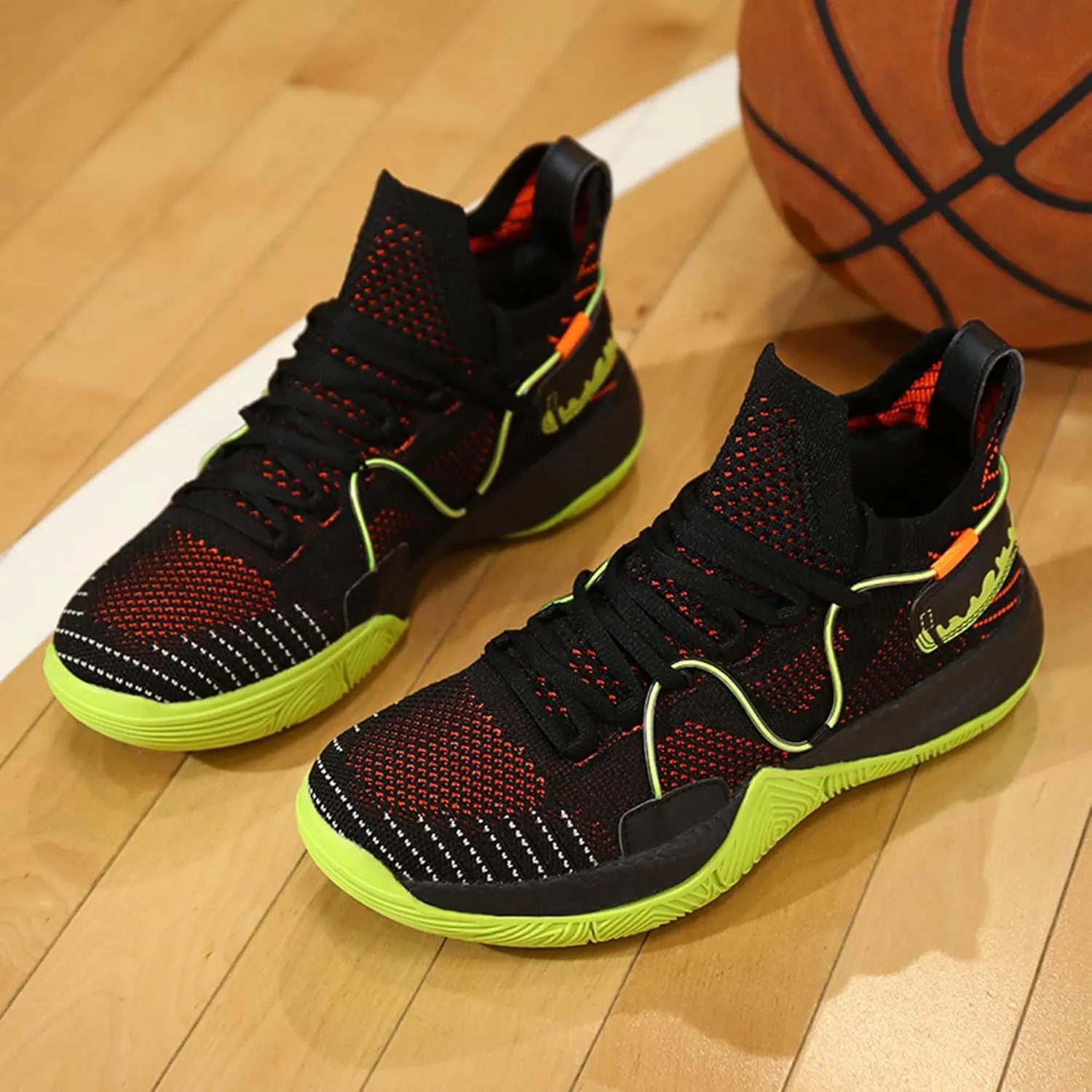 Men's and Women's Lace Up Basketball Shoes Comfortable and Breathable Sports Shoes Anti Slip and Wear-Resistant Outdoor Shoes Men's Anti Slip Work Shoes Black Casual Sports Shoes