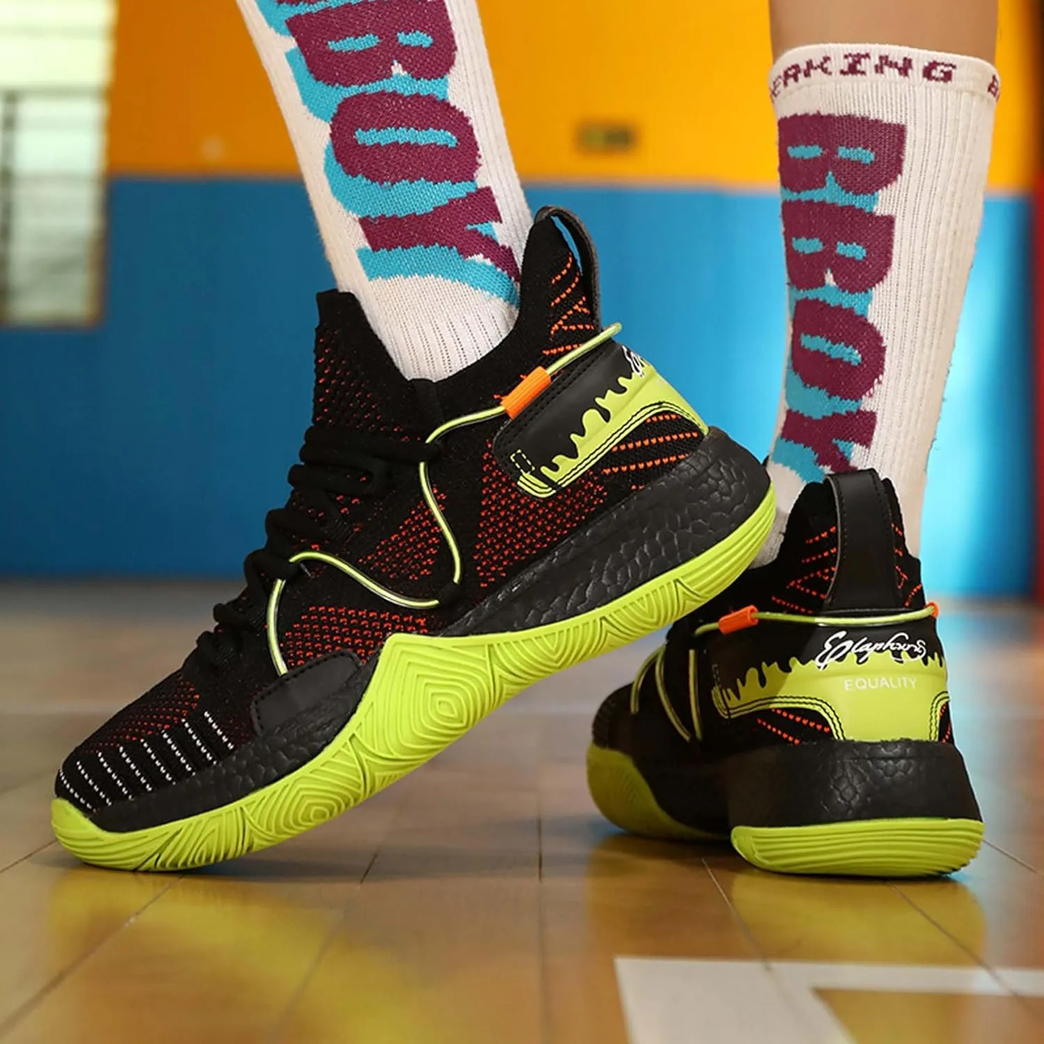 Men's and Women's Lace Up Basketball Shoes Comfortable and Breathable Sports Shoes Anti Slip and Wear-Resistant Outdoor Shoes Men's Anti Slip Work Shoes Black Casual Sports Shoes